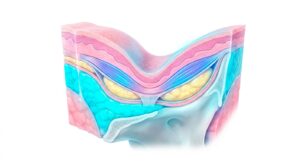 눈 밑 해부학적 구조와 노화 과정을 보여주는 3D 의학 일러스트